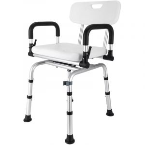 Chaise de douche rotative à 360°avec accoudoirs et dossier tabouret de douche rotatif réglable en hauteur pour personnes âgées,personnes âgées,femmes