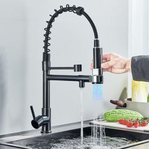 Mitigeur évier Pulvérisateur Double Fonction Robinet de Cuisine–Pivotante à 360 °Pulvérisateur à Nez de Robinet Avec éclairage led 3 Couleurs De