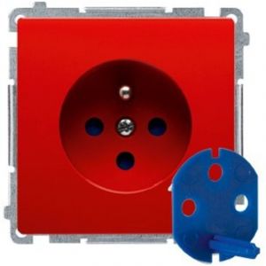 Prise DATA avec couvercle rouge et cl&eacute; de mise &agrave; la terre BMGD1.01/22 Module de base blanc