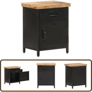 Table de chevet 40x30x52 cm Bois de manguier brut - Table De Chevet - Table Nuit - Mobilier Chambre - Design Industriel - Bois De Manguier