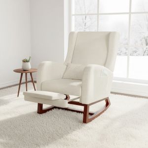 Rocking chair, Fauteuil à Bascule Confortable en Tissu, Fauteuil confortable avec poches latérales, Scandinave, Dossier rembourré, avec repose-pieds,