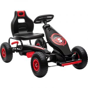 Kart &agrave; p&eacute;dales pour enfants 5-12 ans, si&egrave;ge r&eacute;glable, 50 kg capacit&eacute;, v&eacute;hicule &agrave; p&eacute;dales avec marche avant/arri&egrave;re, frein &agrave; main et roues