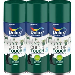 Dulux Valentine - Multi Pack 3 - Peinture aérosol Color Touch Multi-Supports - Satin Vert Basque 400 ml Vert basque