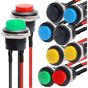 Interrupteur de bouton-poussoir momentan&eacute; 10pcs 12mm, Mini bouton-poussoir corne, bouton-poussoir rond, bouton-poussoir 12v, avec fils pr&eacute;-soud&eacute;s