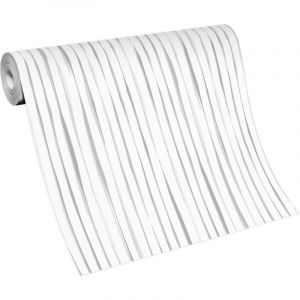 BRICOFLOR Papier Peint bande verticale gris clair et blanc Tapisserie intiss&eacute;e pour couloir, chambre & plus Papier peint &agrave; rayures