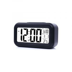 Réveil Digital Réveil Matin, Horloge Numérique Réveil à Pile Silencieux pour Enfants Adultes Grand écran led Température Calendrier(Noir)