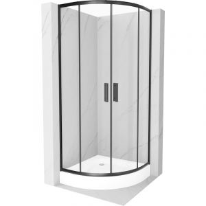 Cabine de douche Mexen Rio semi-circulaire 80 x 80 cm, transparente, noire + bac de douche Rio, blanc - 863-080-080-70-00-4710