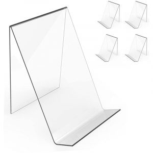 BEBUSINGOTO Support de chevalet de livre en acrylique avec plaque de chevalet transparente, paquet de 5 pour affichage de livres, feuilles de