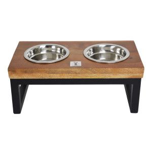 Boony Est 1941 service de table en bois avec gamelles en m&eacute;tal pour chien 45 cm
