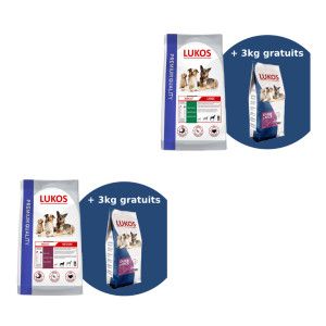 Lukos pack d'essai – à la volaille et au canard – premium croquettes pour chien Medium: 3 kg + 3 kg