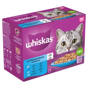 Whiskas 7+ S&eacute;lection de poissons en gel&eacute;e multipack (85 g) 2 paquets (24 x 85 g)