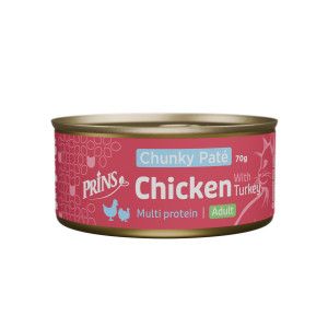Prins Chunky Pat&eacute; Adult poulet avec dinde p&acirc;t&eacute;e pour chat 24 x 70 g