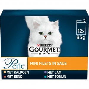 Gourmet Perle Les Filettines en sauce - dinde, canard, thon, agneau - pâtée pour chat 40 x 85 g