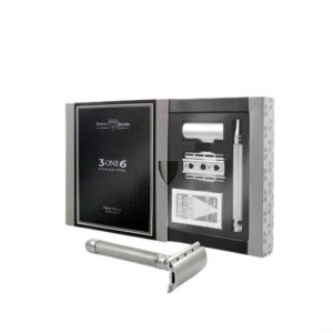 Rasoir De Sûreté En Acier Inoxydable A Double Tranchant Moleté + Paquet De Lames De Rasoir Feather
