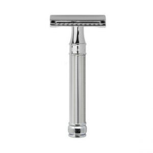 Rasoir De Sûreté A Double Tranchant Avec Manche Effet Orge Chromé Et Lame Plume