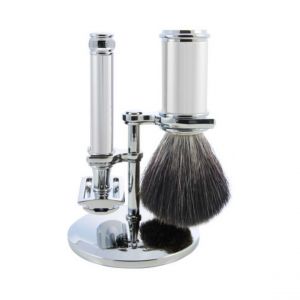 Set De Rasage 3 Pieces Noire Support Chrome - Edwin Jagger