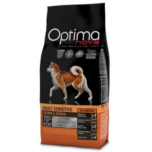 Lot &eacute;conomique : 2x12 kg Optimanova Adulte Sensible saumon & patate nourriture pour chien s&egrave;che