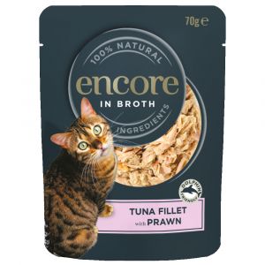 Lot Encore 48 x 70 g sachets pour chat - filet de thon, crevettes