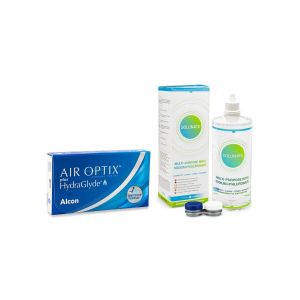 Air Optix Plus Hydraglyde (6 lentilles) + Solunate Multi-Purpose 400 ml avec étui