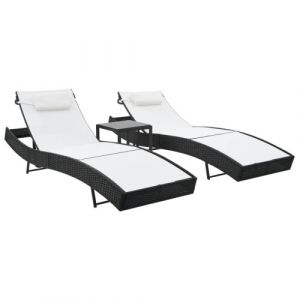 Lot de 2 chaises longues + table d'appoint en textilène acier résine tressée