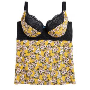 Top &agrave; armatures moutarde/p&eacute;trole Evita