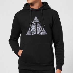 Harry Potter Deathly Hallows Text Hoodie - Black - S