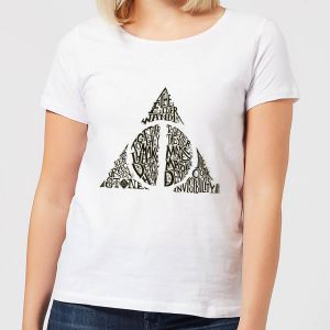 Harry Potter Deathly Hallows Text Women's T-Shirt - White - XL