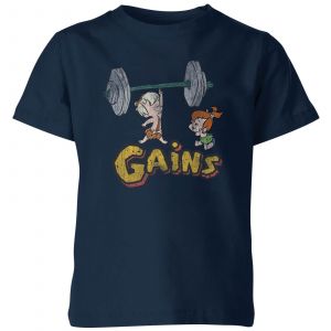 T-Shirt Enfant La Famille Pierrafeu Bamm-Bamm Muscu - Effet Ab&icirc;m&eacute; - Bleu Marine - 7-8 ans