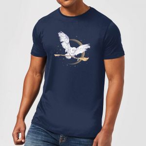 Harry Potter Hedwig Broom Men's T-Shirt - Navy - XL