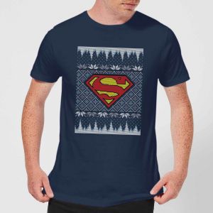 DC Superman Knit Men's Christmas T-Shirt - Navy - L