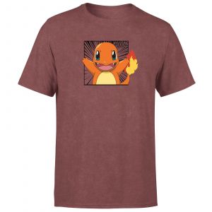 Pok&eacute;mon Pok&eacute;dex Charmander #0004 Men's T-Shirt - Burgundy Acid Wash - M