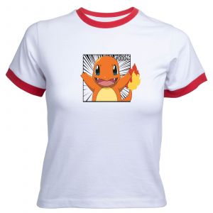 Pok&eacute;mon Pok&eacute;dex Charmander #0004 Women's Cropped Ringer T-Shirt - White Red - M