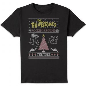Flintstones Rockin Around The Tree Men's Christmas T-Shirt - Black - XL