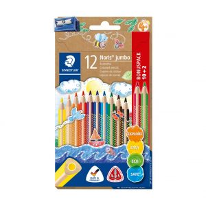 Crayons de couleur STAEDTLER Noris colour « Jumbo » + taille-crayon - Set de 12
