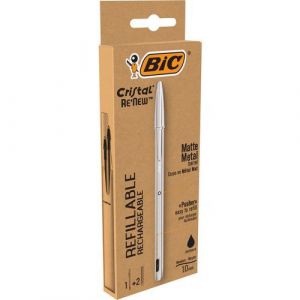 Bic Cristal Re&acirc;new Stylo-bille Rechargeable Argent&Atilde;&copy; Noir-bic