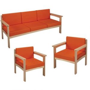 Pack Autize : 1 Canap&Atilde;&copy; 3 Pl+2 Fauteuils Structure Naturel Pvc Orange