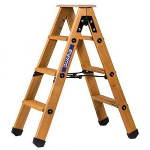 Escabeau Double Acc&Atilde;&uml;s Bois 2x3 Marches + Tablette