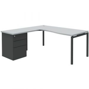 Bureau Compact Retour Gauche Caisson Gris Open 120x180cm