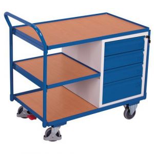 Servante Ergonomique 3 Plateaux Bois Et Bloc-tiroirs - Charge 250 Kg