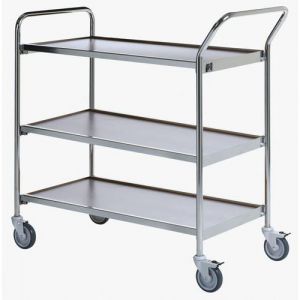 Table Roulante 1000x420mm Chrome/gris - 3 Plateaux - 150 Kg