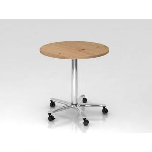 Table Ronde Ã Pied TÃ©lescopique-Ã¸80cm-chÃªne AmbrÃ©-chrome