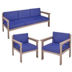 Pack Autize : 1 Canap&Atilde;&copy; 3pl+2 Fauteuils Structure Taupe Pvc Bleu