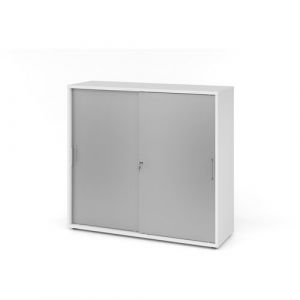 Armoire Portes Coulissantes - MÃ©tal-3 Cases-blanc-argent