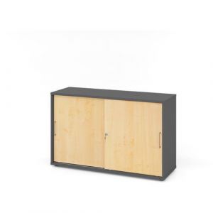 Armoire Ã Portes Coulissantes - MÃ©tal-2-graphite-Ã©rable