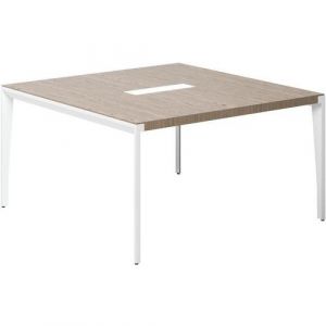 Table De R&Atilde;&copy;union X9 En Placage Bois Orme Gris L140 X 140 Pied Metal Blanc