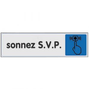 Plaque De Signalisation 170x40 Texte Sonnez Sv P Logo Bleu