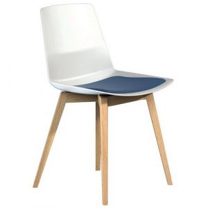 Chaise Clue Pieds Bois Coque Blanche Coussin Bleu