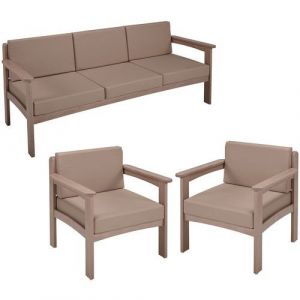 Pack Autize : 1 Canap&Atilde;&copy; 3pl+2 Fauteuils Structure Taupe Pvc Terre