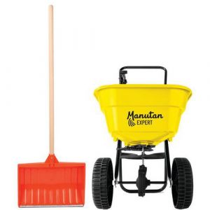 Kit : Epandeur Ã Roues Plastiques 30l + Poussoir Ã Neige