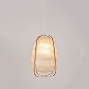 Suspension Lanterne En Papier Japonais Et Structure En Bmabou Blanc